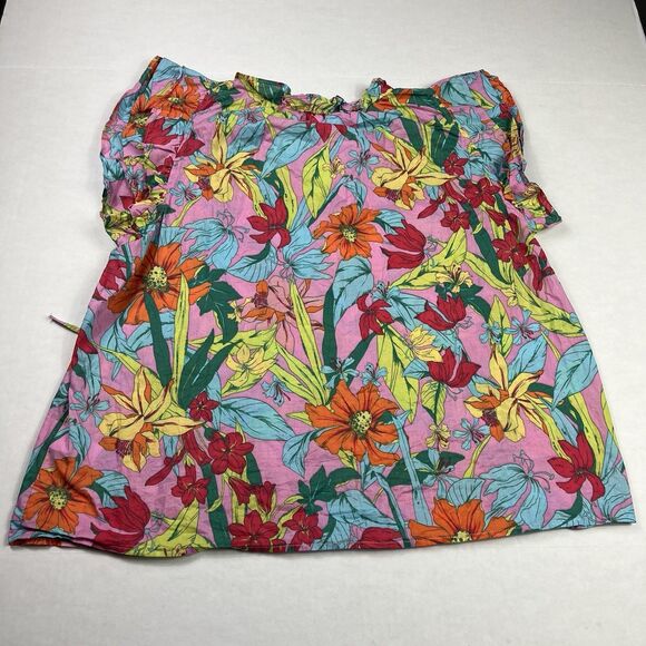 Avara Blouse Large Boho Floral Print Ruffle Sleeve Tropical Resort Casual Top - Picture 10 of 11